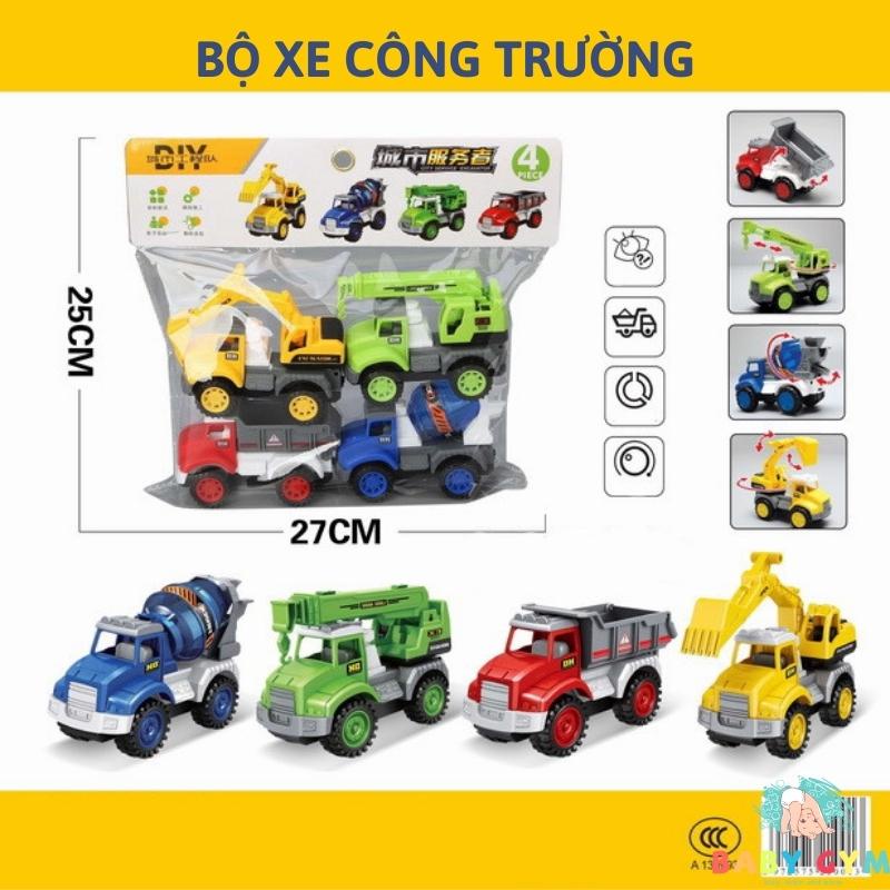 Xe ô tô đồ chơi dây cót chạy đà cho bé, bộ 4 xe nhiều chủ đề, nhiều màu sắc, kiểu dáng đẹp an toàn cho bé BABYGYM