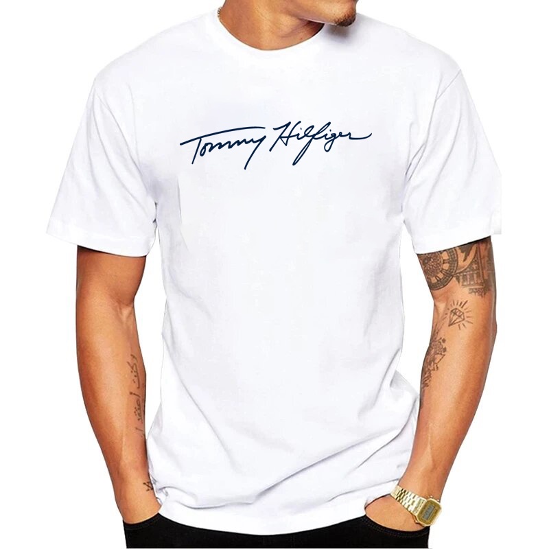 Tomy Áo Thun Cotton Nguyên Chất Cao Cấp Dáng Rộng In logo Chữ logo Phối Cổ Áo + Nhãn Hiệu Unisex