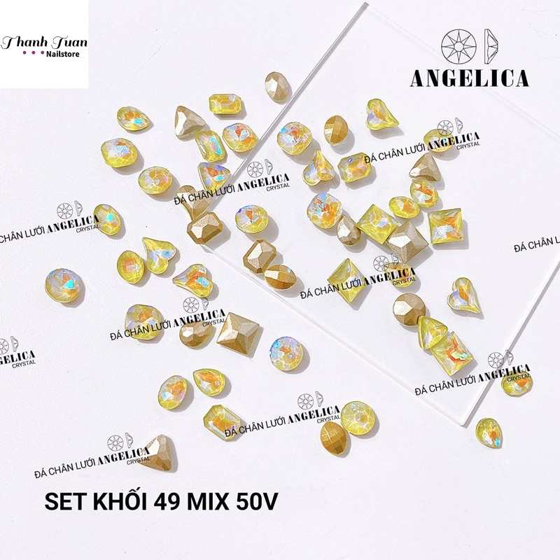 Set Mix 50v Đá khối chân vàng Angelica Đủ Màu - Phụ kiện đồ nail