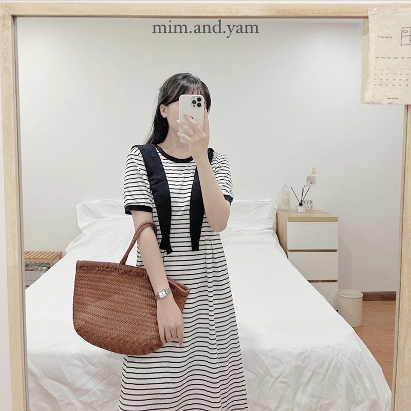 Váy thun kẻ 2 màu