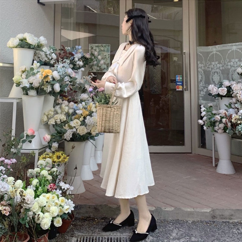 Đầm tay dài cổ búp bê dáng ôm thời trang mùa thu thanh lịch