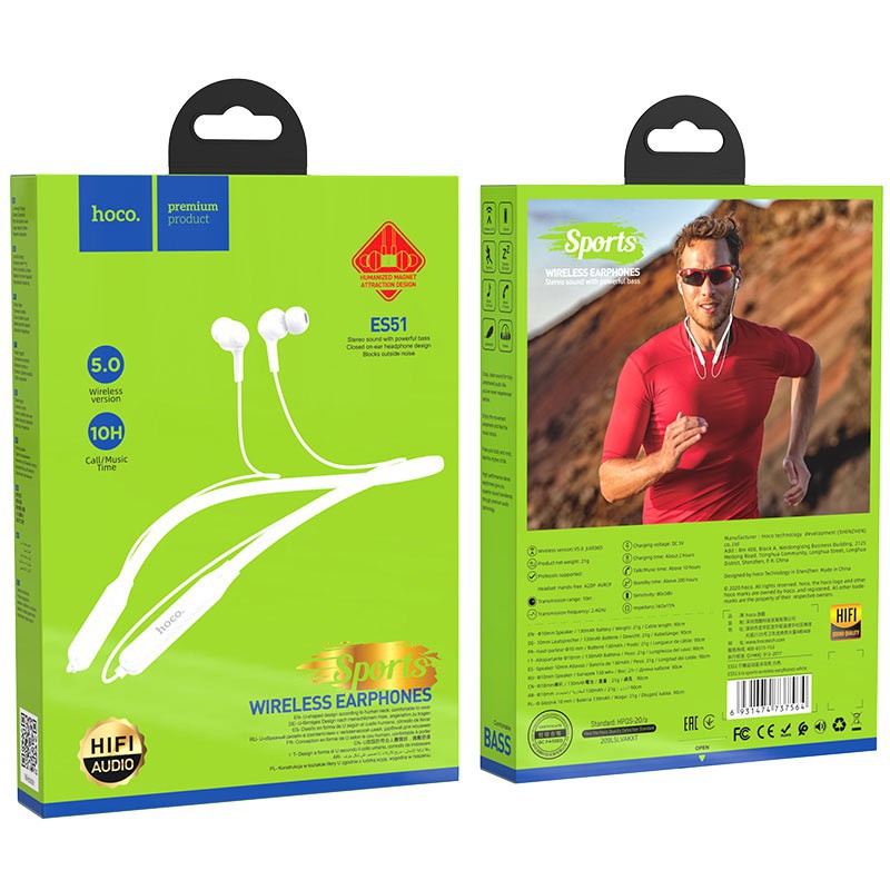 Tai nghe bluetooth choàng cổ Hoco ES51, tai nghe không dây Hoco ES51 pin 130mAh cho 10 giờ nghe nhạc và gọi điện