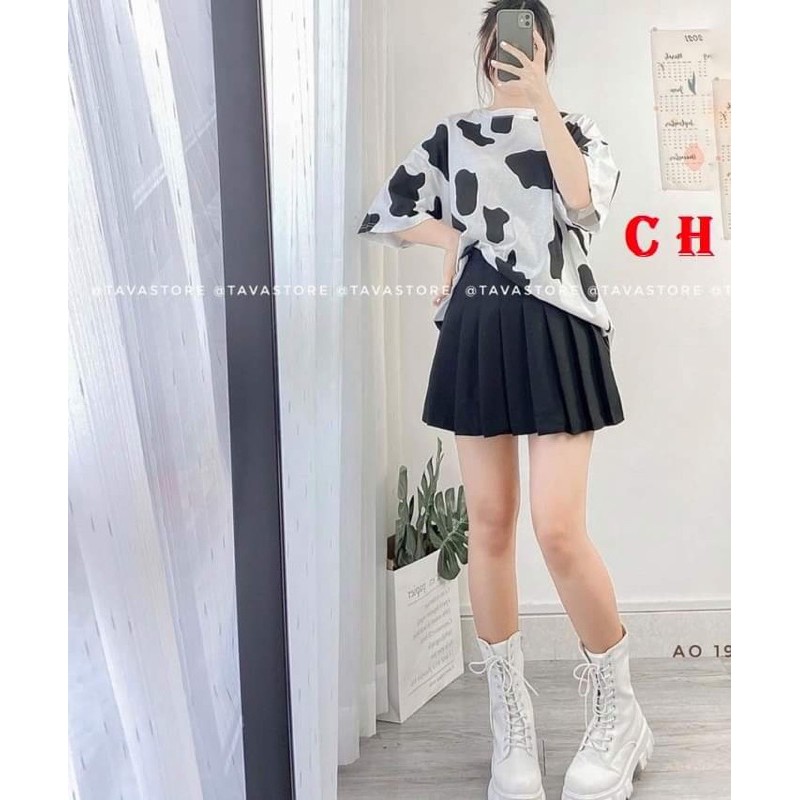 Sét áo bò sữa+chân váy xếp li CH12