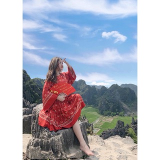 CÓ SẴN/ ORDER | Boho Style | Váy boho thổ cẩm đỏ Retro