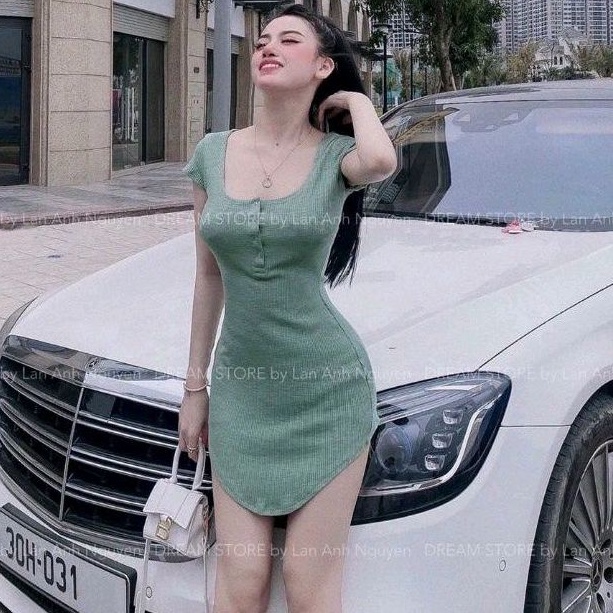 Đầm nút tay ngắn vạt bầu siêu hot sang chảnh GB alohashop91