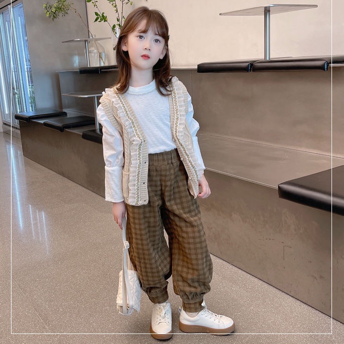 Quần Legging Họa Tiết Caro Phong Cách Hàn Quốc Thời Trang Xuân Thu Cho Bé Gái