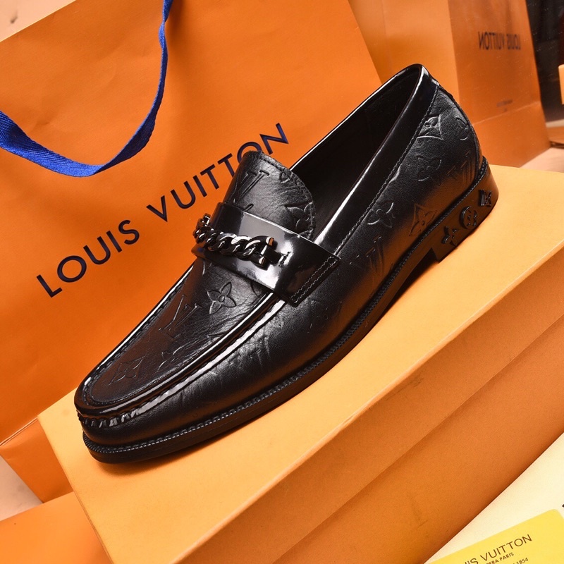 Giày tây lười nam da thật hoạ tiết logo thương hiệu Louis Vuitton LV cao cấp mẫu mới