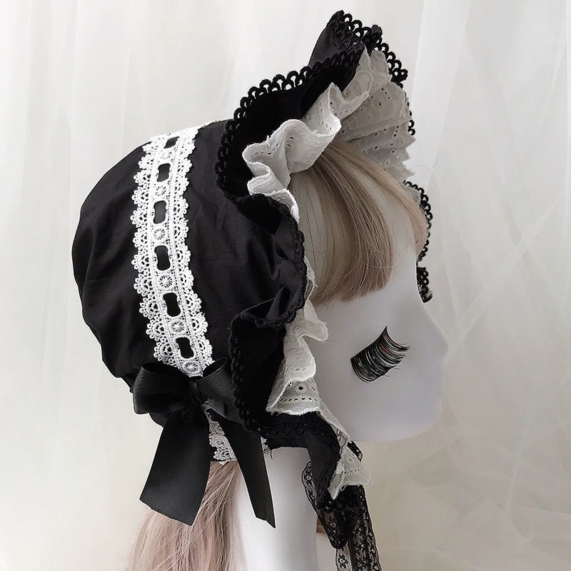 Mũ Ren Hở Ngón Phong Cách Lolita Dễ Thương Dành Cho Người Lớn Đen