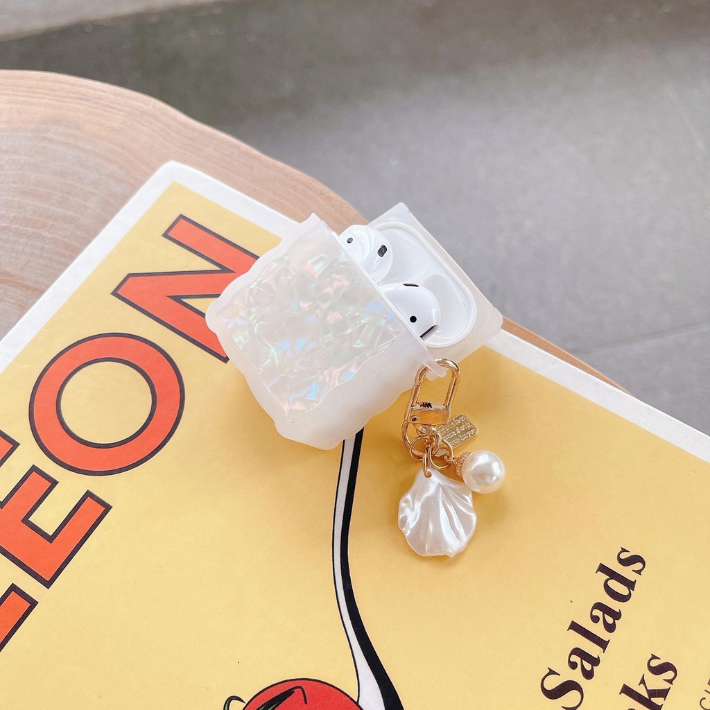 Vỏ Bảo Vệ Hộp Sạc Tai Nghe AirPods 1 2 pro 3 2021 gen3 Bằng Silicon Hình Vuông Đính Ngọc Trai Dễ Thương