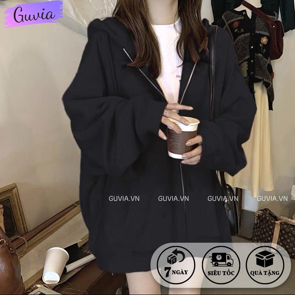 Áo Khoác Nỉ TRƠN TAY PHỒNG Dây Kéo Zip Nam Nữ Ulzzang Unisex Form Rộng Đẹp GUVIA