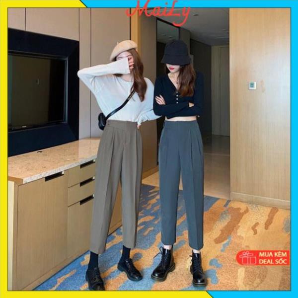 Quần Baggy nữ cạp cao vạt chéo - Quần baggy thiết kế phong cách cổ điển Basic Thời Thượng | BigBuy360 - bigbuy360.vn