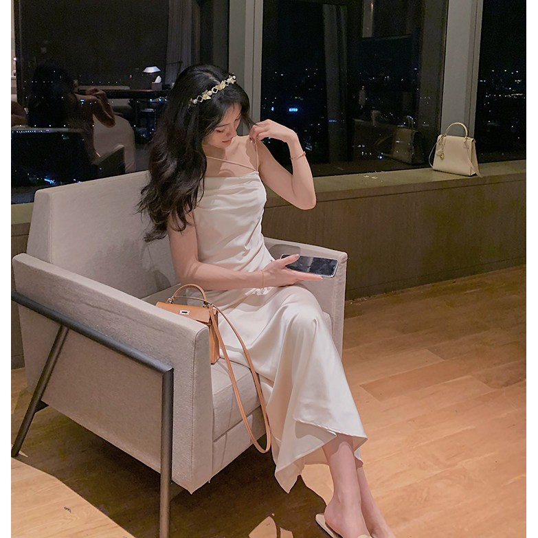 Đầm Maxi Phi Lụa Dây Kiểu (TRẮNG+TÍM+NUDE) | BigBuy360 - bigbuy360.vn