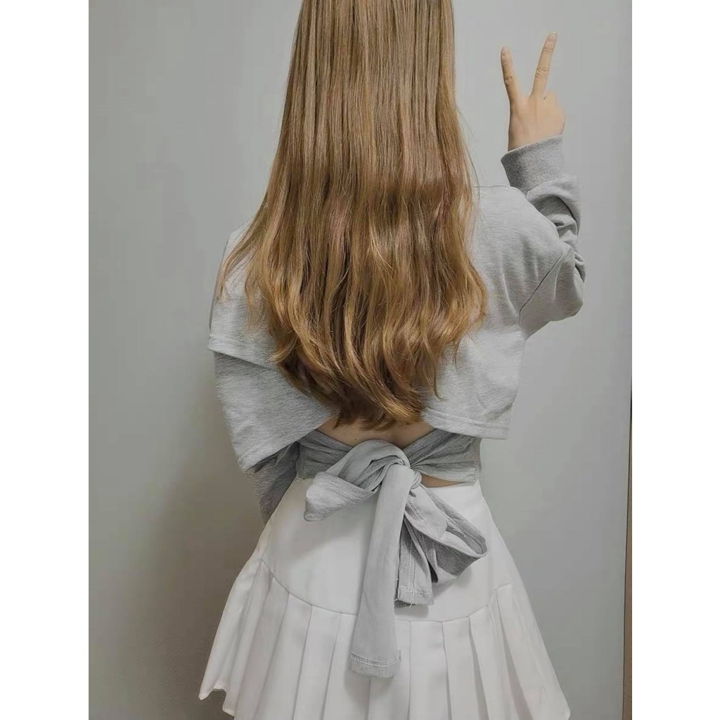 Áo Thun Dài Tay Thắt Nơ Lưng Xinh Xắn Cho Nữ