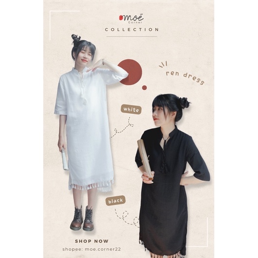 Ren dress - Váy cổ trụ phối tua rua