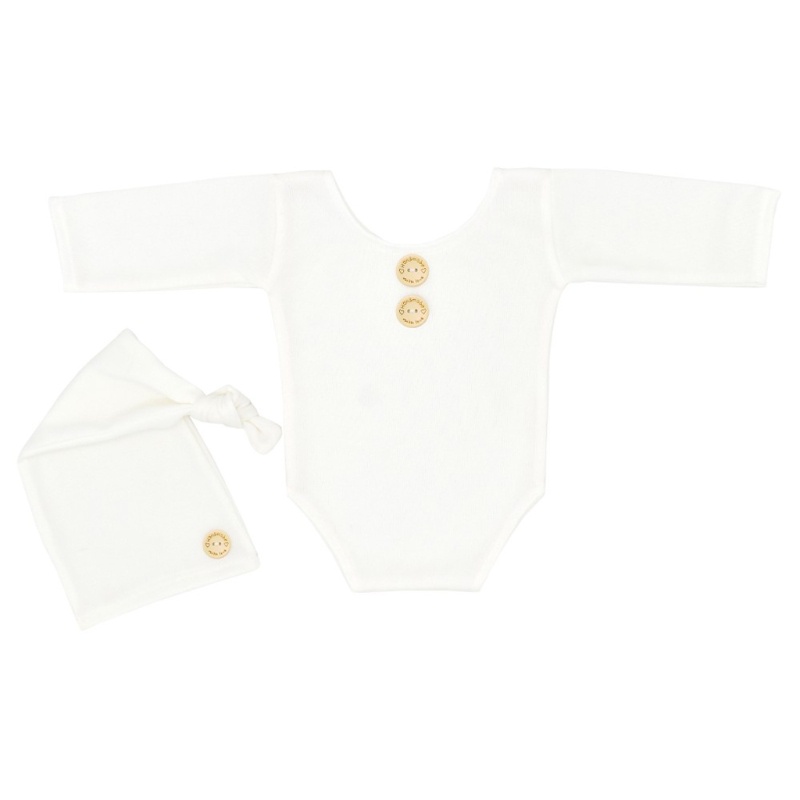 Bộ Áo Liền Quần Bằng Cotton Dệt Kim Tay Dài Kèm Nón Giữ Ấm Dành Cho Bé