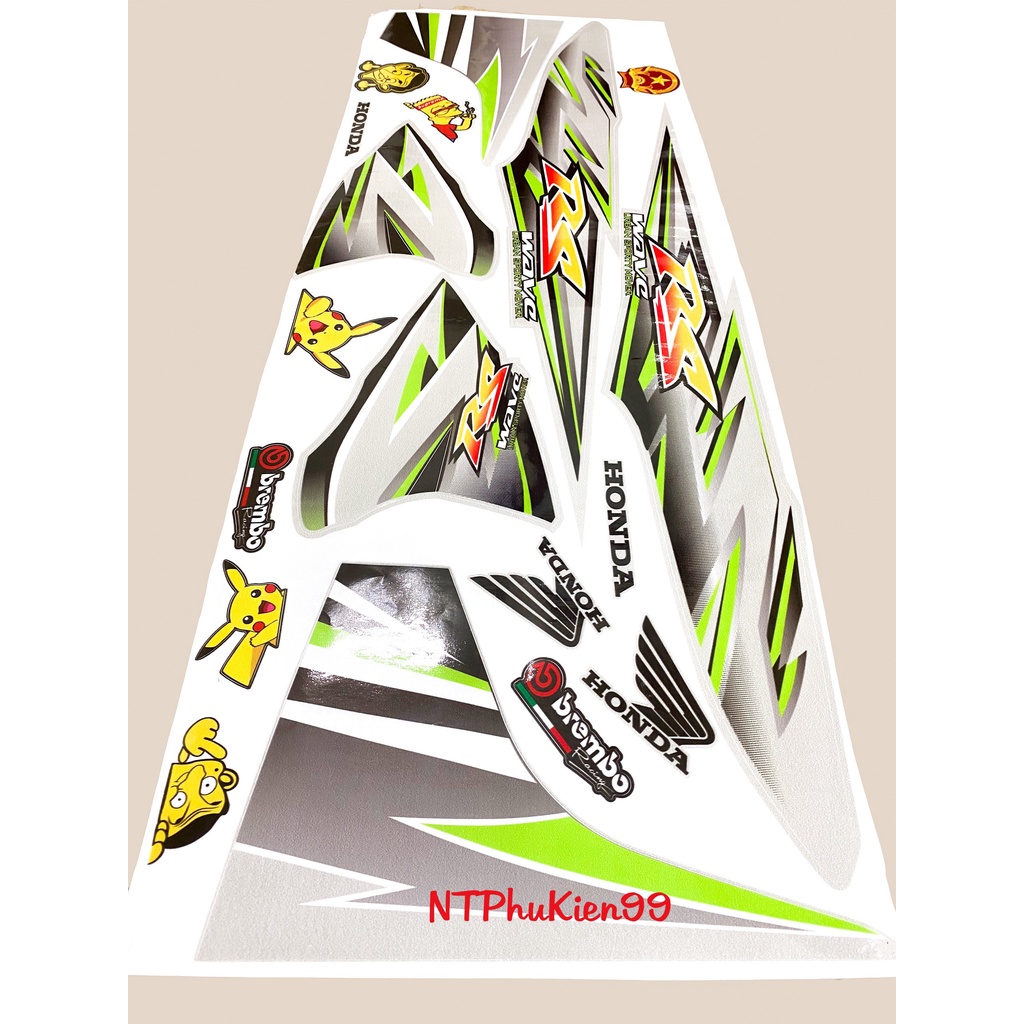 Tem rời Wave Alpha 50cc-100cc-110cc MẪU RS Màu Xanh Lá.3 Lớp Siêu Đẹp