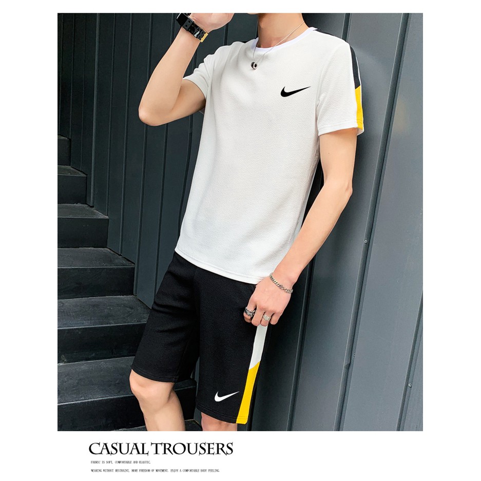 Set Đồ Thể Thao Nike 100% Cotton Áo Thun Tay Ngắn Cổ Tròn + Quần Short