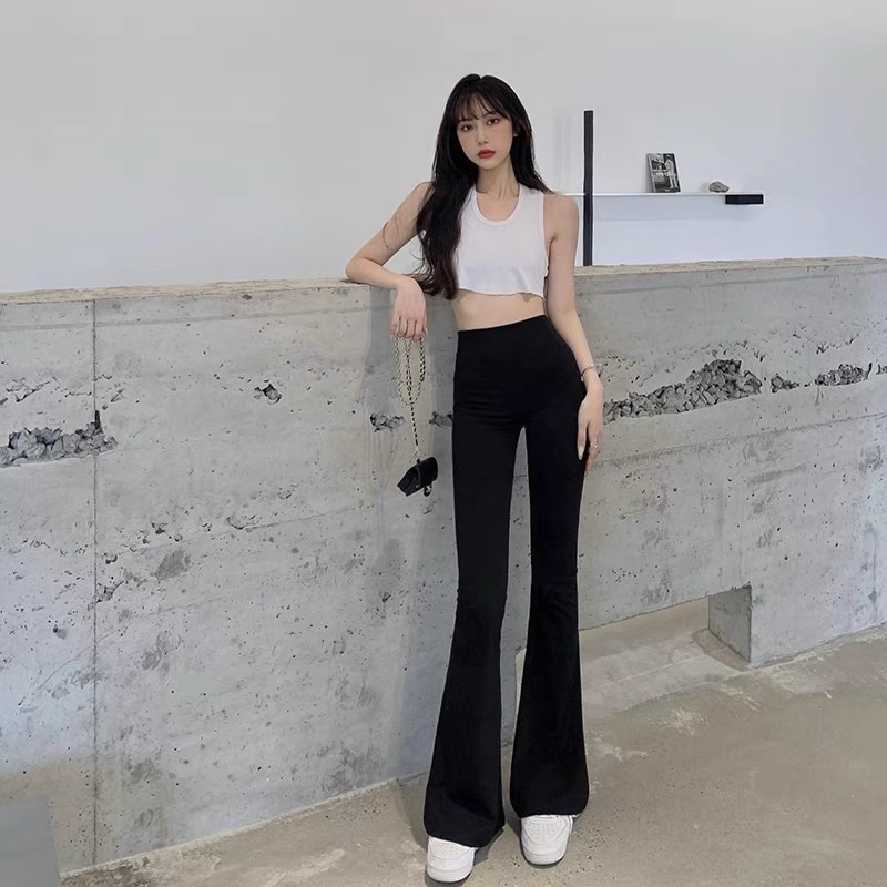 Quần ống loe legging cạp cao siêu háck dáng chất cotton