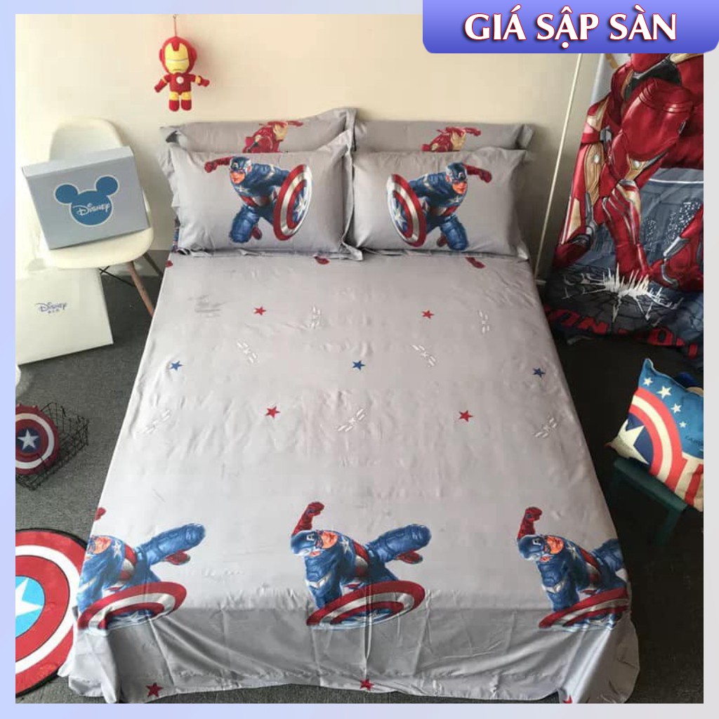 Bộ Chăn ga gối 4 món cotton 100% disney trẻ em thấm hút cực tốt xuất khẩu captain america