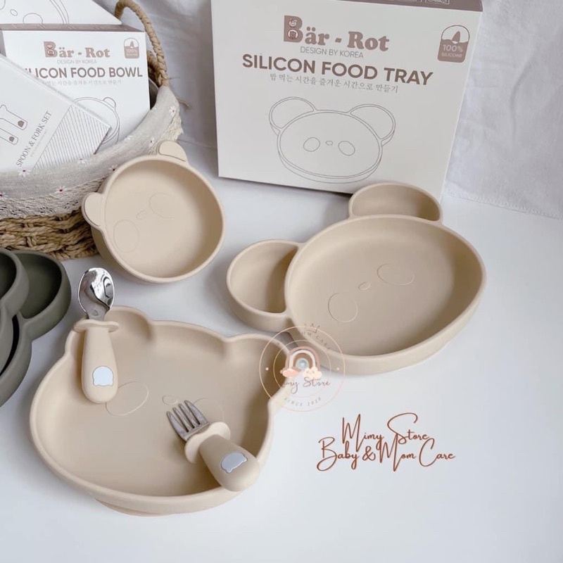 -Khay ăn dặm silicon cao cấp đế hít đất