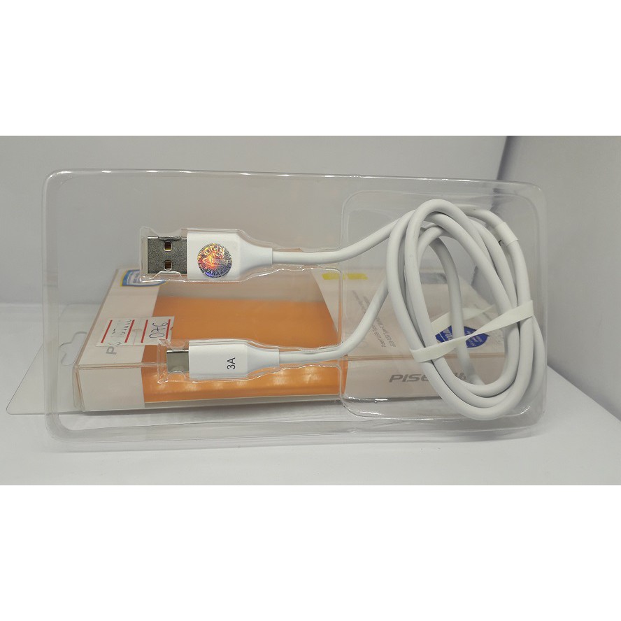 Cáp sạc Pisen USB type C 3A (TC05-1000, Quick charging) 1000mm White, Sạc truyền dữ liệu nhanh, chống gẫy gập