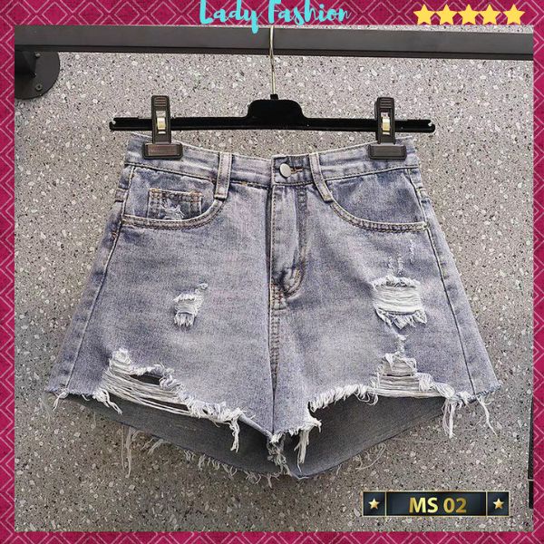 Quần short jean nữ lưng cao phối rách Lady Fashion, quần sọt nữ đẹp màu xanh không giãn thời trang trẻ trung- QS02
