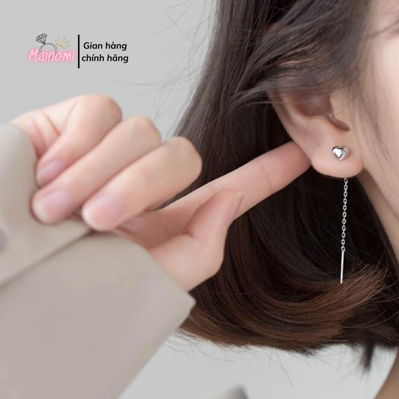 Bông tai tim tua bạc ta, NHẹ nhàng nữ tính, Phong cách thời thượng Mainomi Shop Bạc Xinh