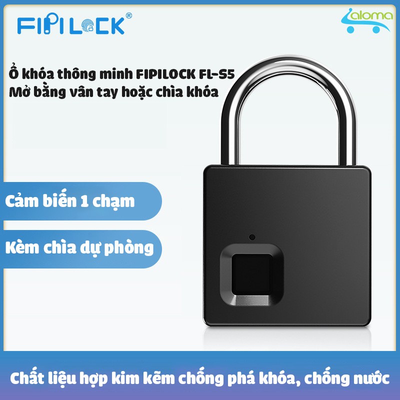 [Bh 6 tháng] Ổ khóa vân tay kèm chìa khóa cỡ lớn Fipilock FL-S5 chống nước chống phá khóa lưu 10 vân tay