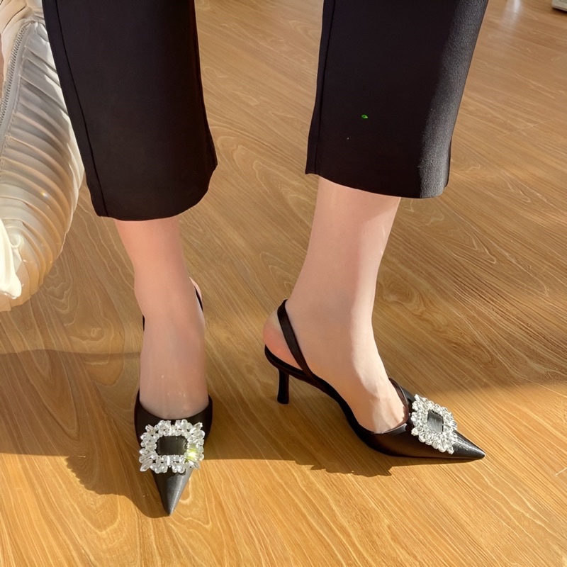 [NHẬP CHIDEP10K GIẢM 10K] Giày cao gót nữ bít mũi đính đá 7 phân, sandal cao gót đính đá 7 phân mã CD63