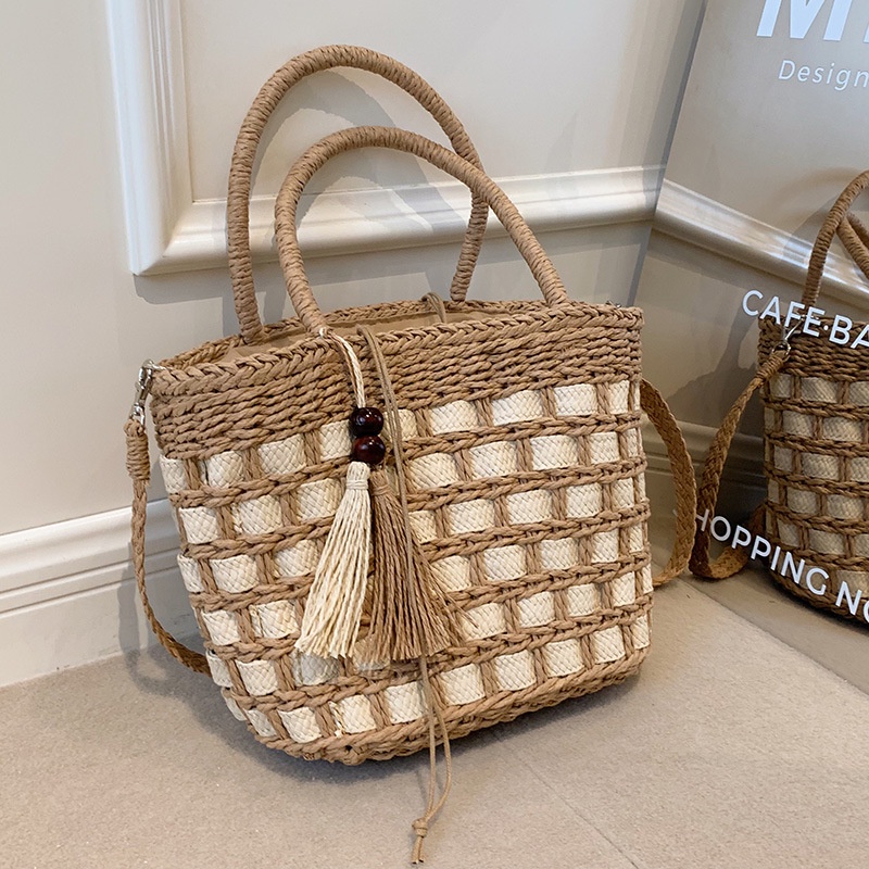 Túi Xách JASMIN NOIR Bucket Đan Cói Phối Tua Rua Thời Trang Bốn Mùa Mới 2022 Dành Cho Nữ