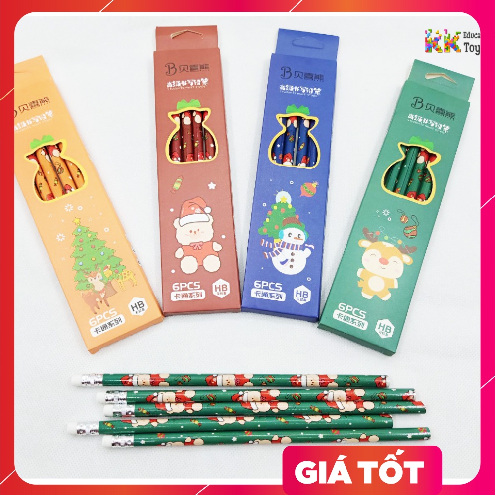 Bộ 6 chiếc bút chì họa tiết Noel/Giáng sinh độc đáo- Đồ dùng học tập, quà tặng cho con KKstore