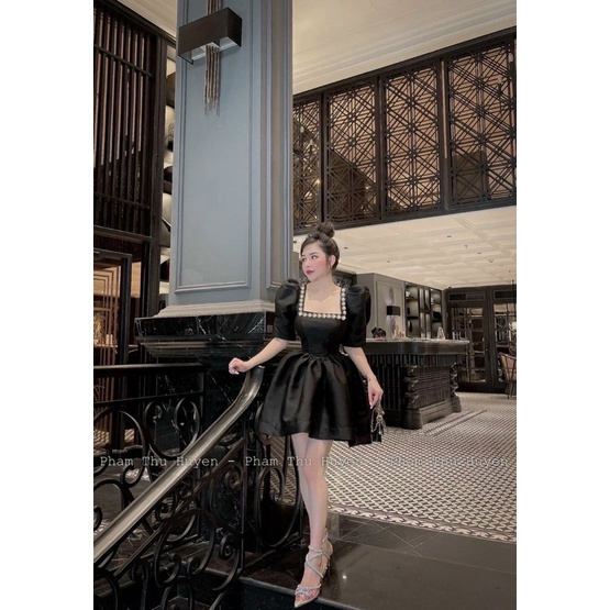 Đầm váy tafta ngắn xoè tay bồng/phồng đính cườm tiểu thư công chúa hot girl đi chơi dự tiệc sang trọng cao cấp quý phái