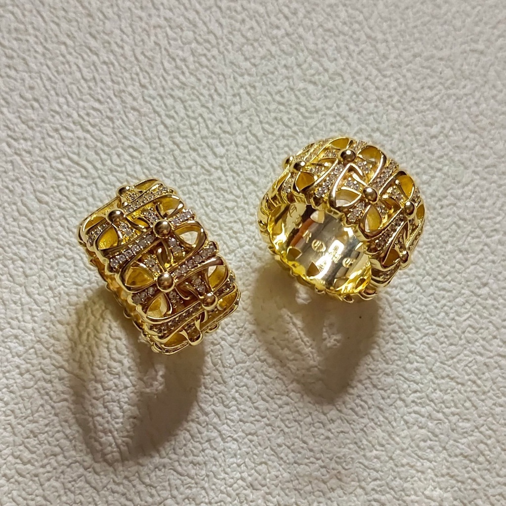 NHẪN VÀNG NAM NỮ, NHẪN BẠC MẠ VÀNG, CHROME HEARTS THÁNH GIÁ ĐÍNH ĐÁ ĐỘC ĐÁO, ĐỦ SIZE, FULL BOX, MÃ N5