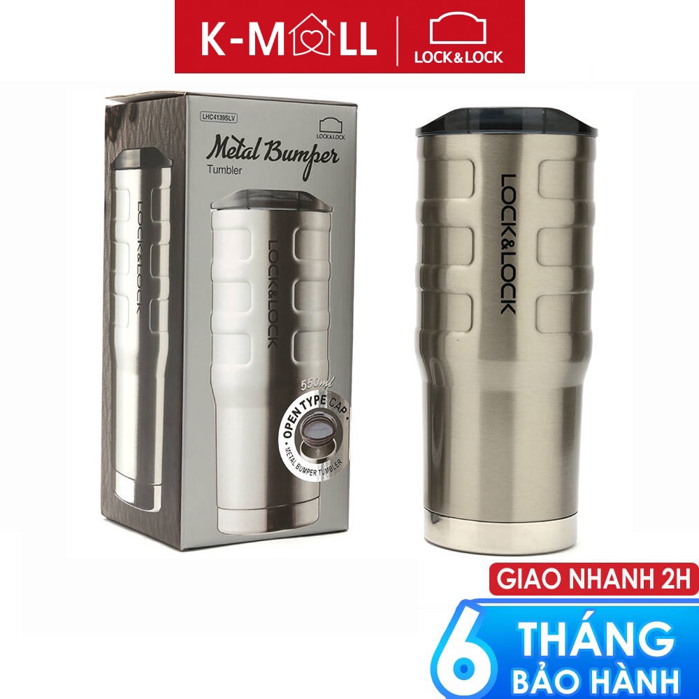 Ly giữ nhiệt Lock&Lock 550ml Bumper Tumbler thép không gỉ, miệng ly rộng LHC4139SLV - K-MALL