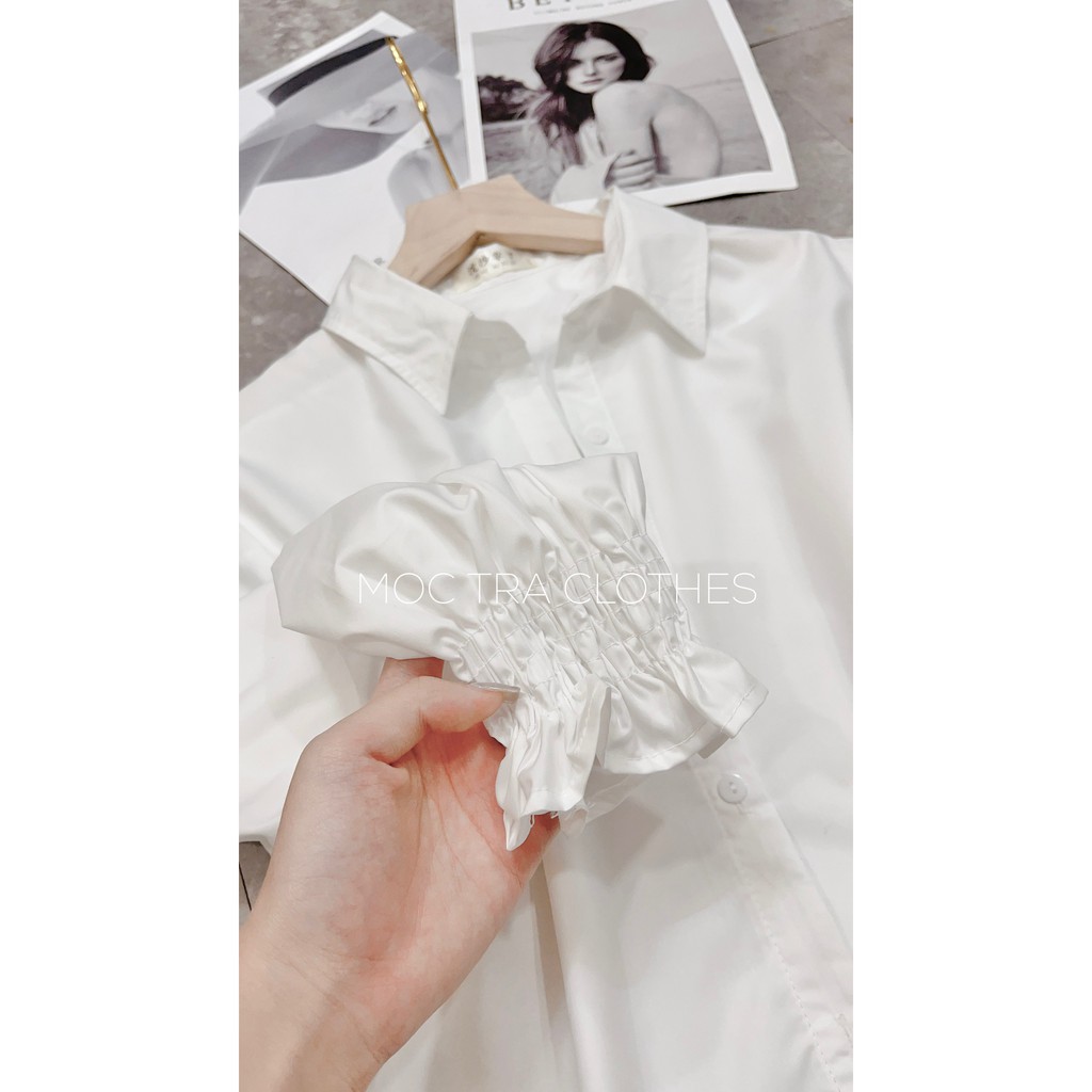 Áo sơ mi trắng Loại 1, áo nữ dài tay cổ bẻ, phối tay chun siêu xinh, chất mềm mát, Áo kiểu nữ công sở rẻ đẹp