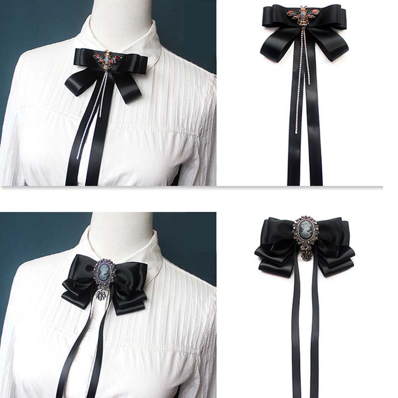 Cà Vạt Nơ Đen Đính Đá Và Ngọc Trai Thời Trang Mùa Hè 2023 Cho Nữ