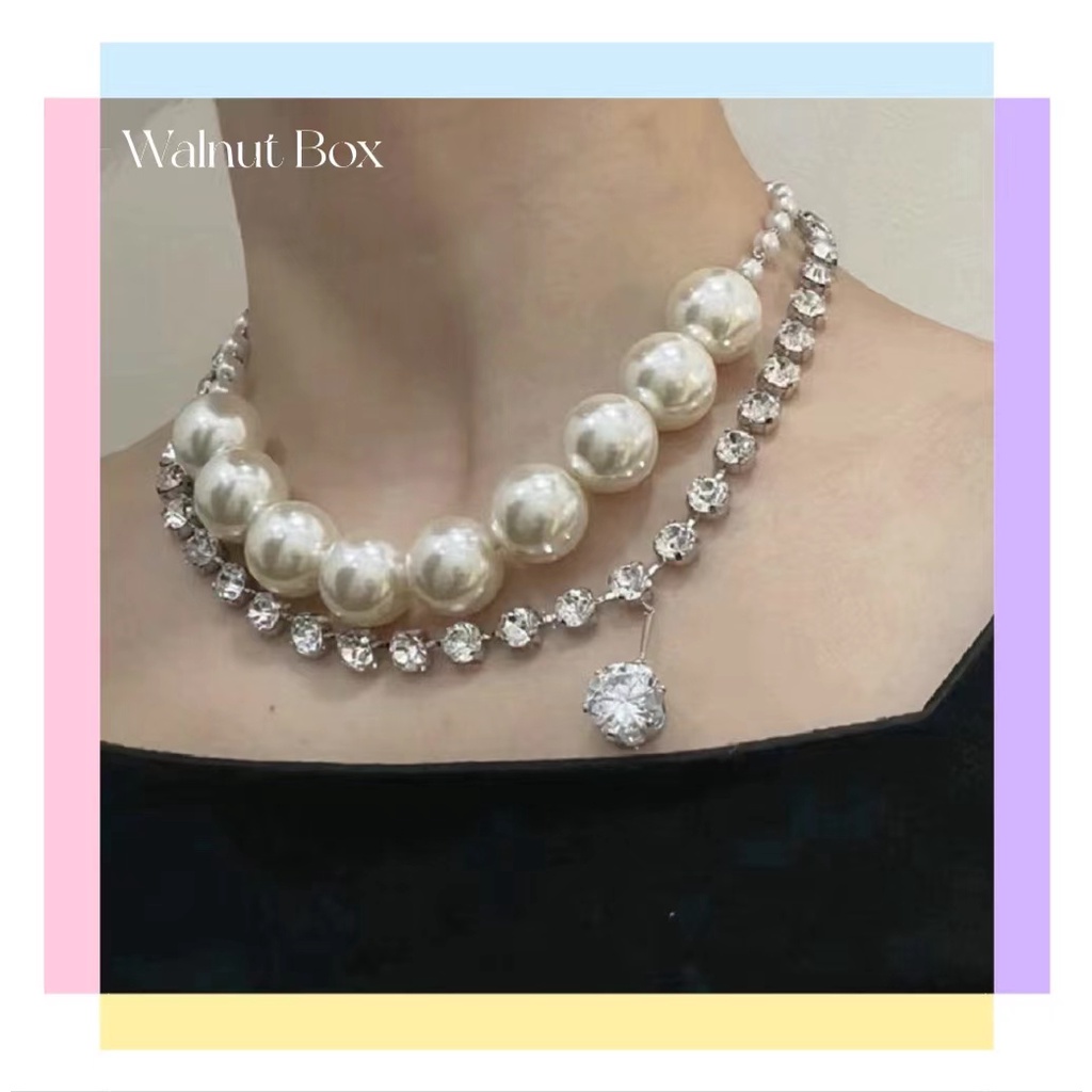 Dây Chuyền Hai Lớp Đính Hạt Ngọc Trai Nhân Tạo Và Đá Kim Cương Toàn Diện Phong Cách Sang Trọng Hợp Thời Trang