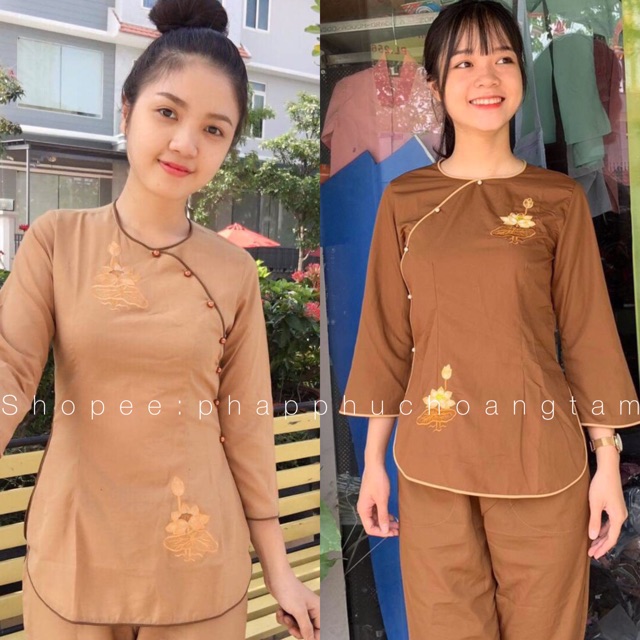 ĐỒ LAM ĐI CHÙA  MẪU 7 NÚT BẸT SEN THÊU KATE GIÁ RẺ VÔ ĐỊCH