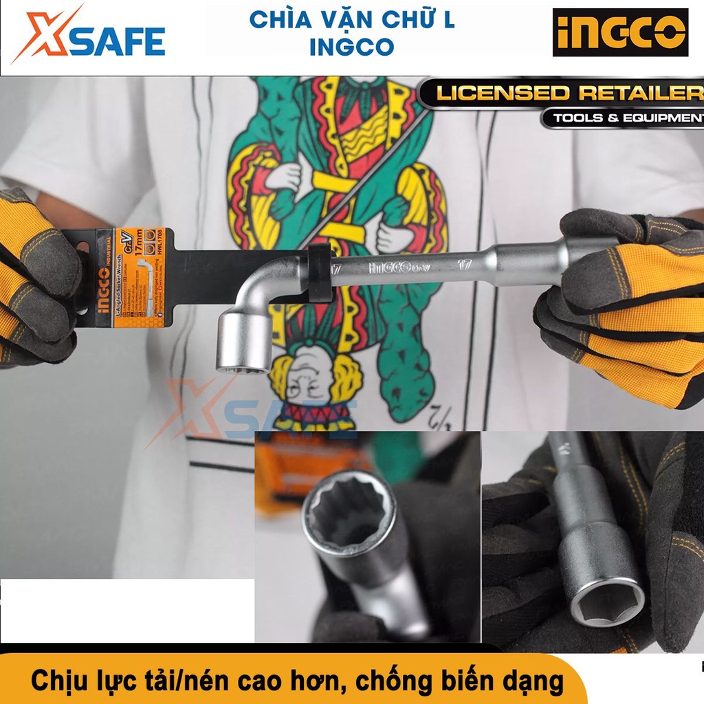 Chìa vặn góc chữ L INGCO 10-17mm chất liệu CR-V được đúc nguyên khối, không hàn, chất lượng FACOM [CHÍNH HÃNG][XSAFE]