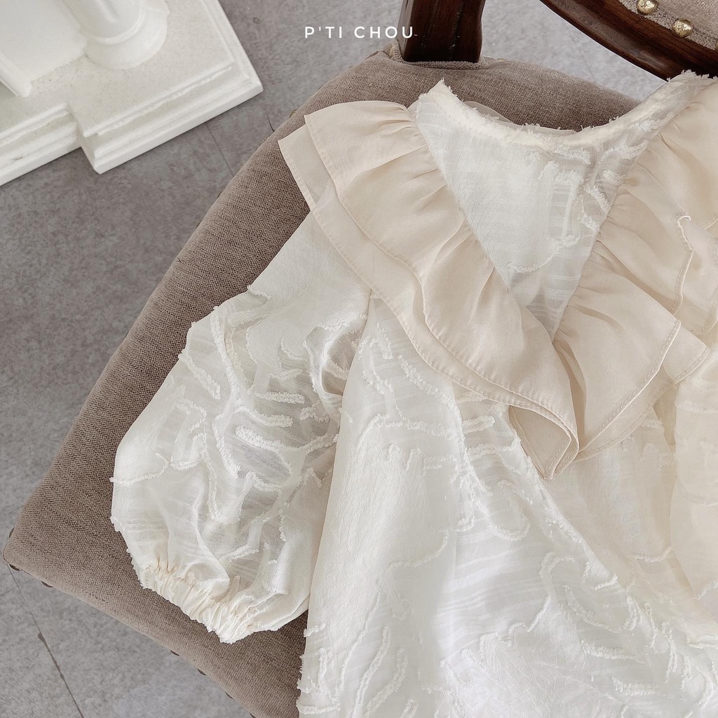 San dress Váy bé gái mix voan tiểu thư thiết kế P'ti chou 11kg đến 24kg