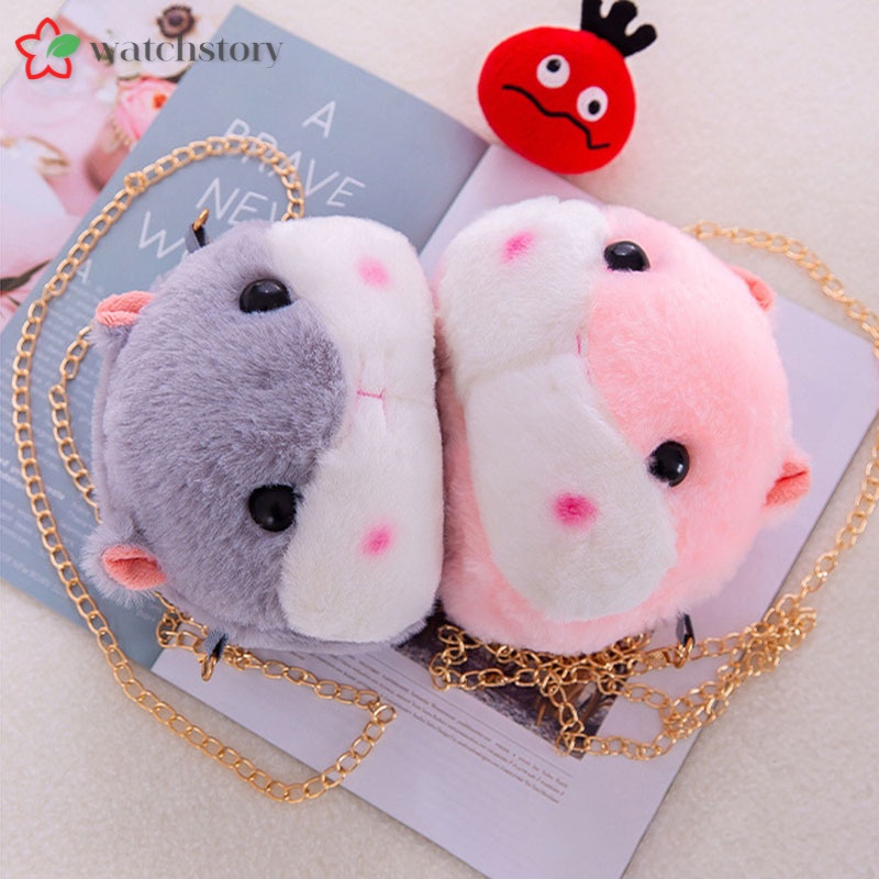 Túi đeo vai đeo chéo kiểu dáng chuột hamster nhồi bông hoạt hình mềm đáng yêu 20cm có khóa kéo làm quà tặng cho bé gái