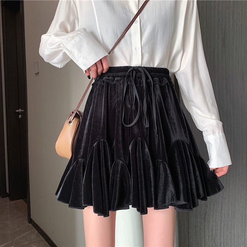 Jiashucheng Chân Váy Chữ A Xếp Ly Màu Vàng Đồng Dày Dặn Dáng Ôm Lưng Cao Dễ Phối Đồ Thời Trang Thu Đông Cho Nữ