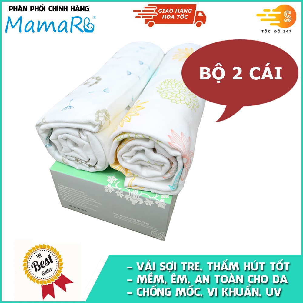 Bộ 2 khăn đa năng vải tre sợi kép cho bé 120x120 Premium Mamaru MA-KDN02 - Diệt khuẩn, hút ẩm tốt, kháng tia UV