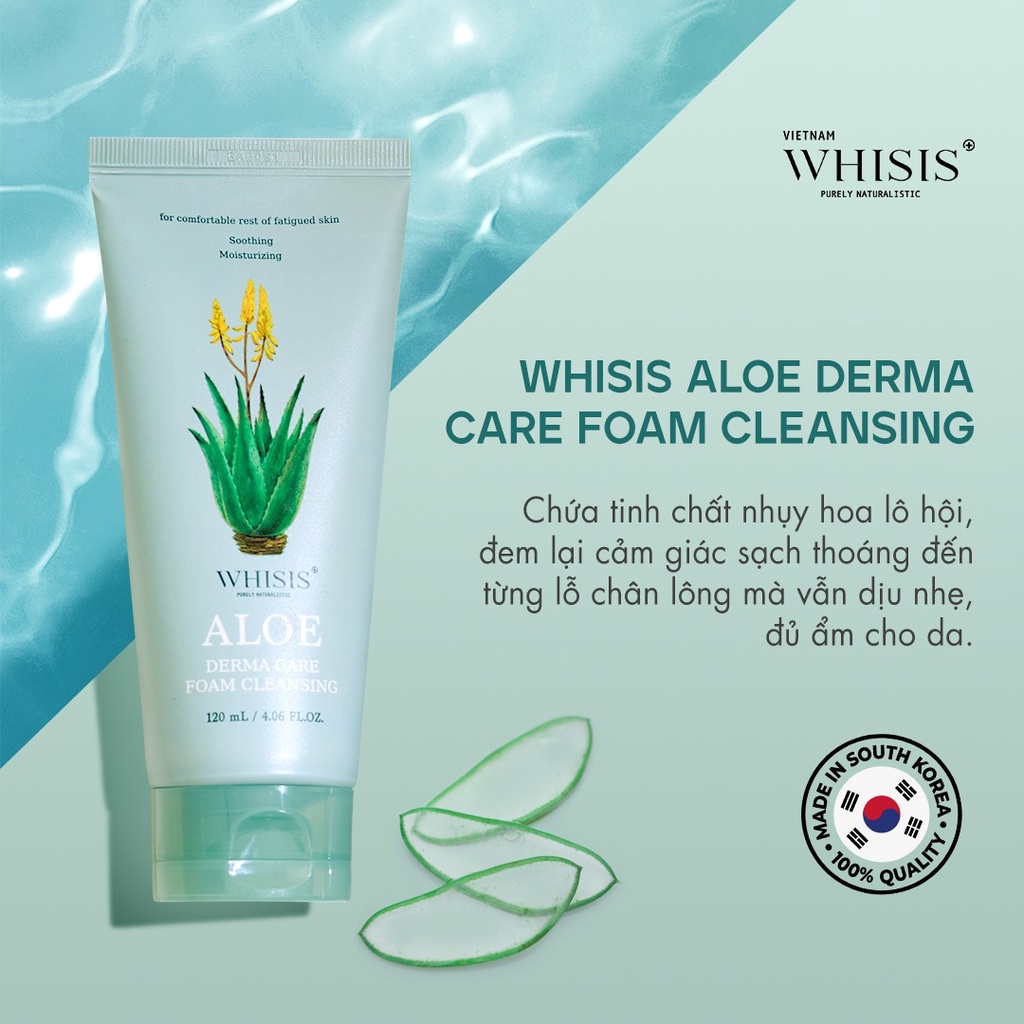 Sữa Rửa Mặt Cho Da Khô Dưỡng Ẩm Hàn Quốc WHISIS Aloe Derma Care Foam Cleansing Chiết Xuất Nha Đam Cấp Ẩm Sạch Sâu 120ml