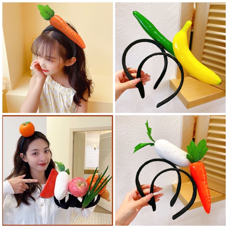 Bờm tóc băng đô cute ngộ nghĩnh hoa quả cà rốt quả ớt chuối dưa hấu dễ thương