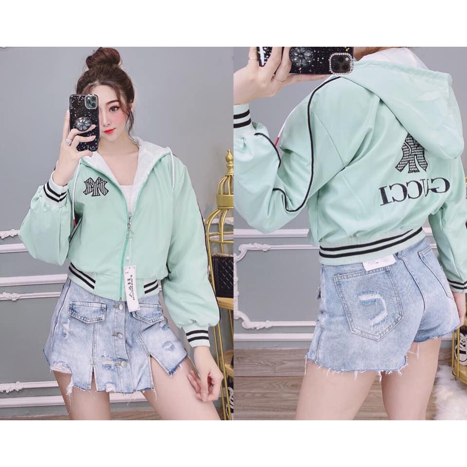 Áo Khoác Dù Nữ Freesize - Logo Thêu - SP Y Hình