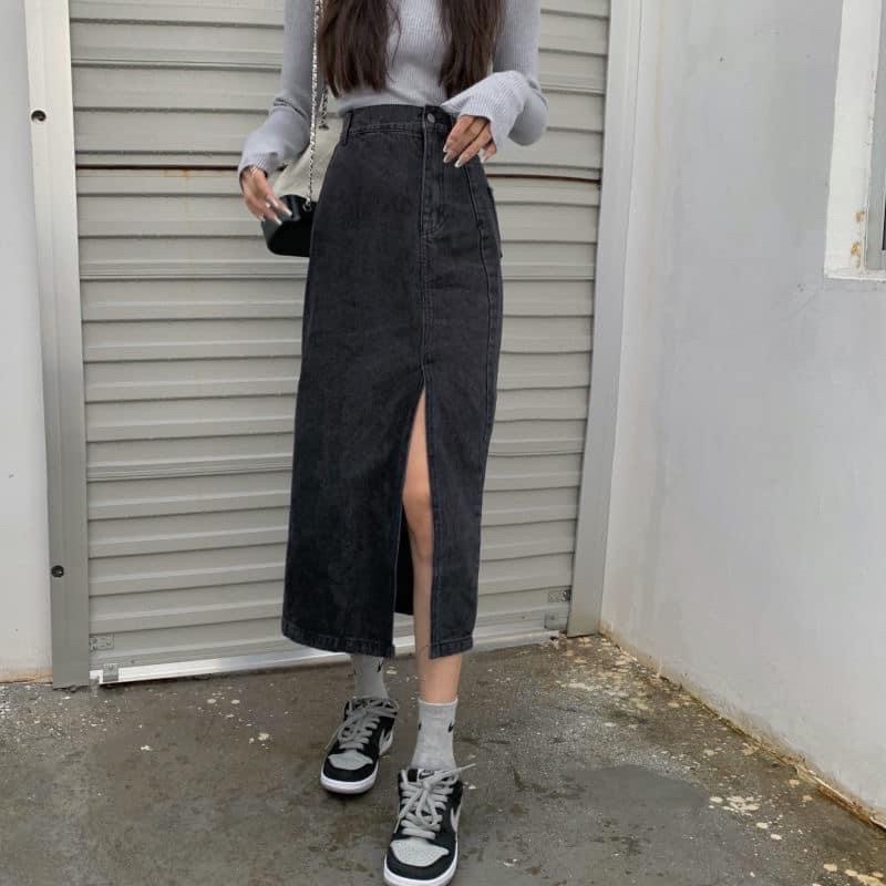 Chân váy jeans dáng dài phong các Hàn Quốc | BigBuy360 - bigbuy360.vn
