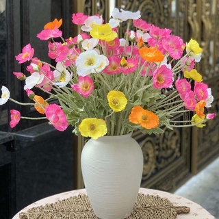 Hoa giả - Anh Túc - Dạ miên lụa nhập khẩu cao cấp - 1 cành dài 60 cm gồm 4 nhánh 3 bông 1 nụ - Decor trang trí loại 1