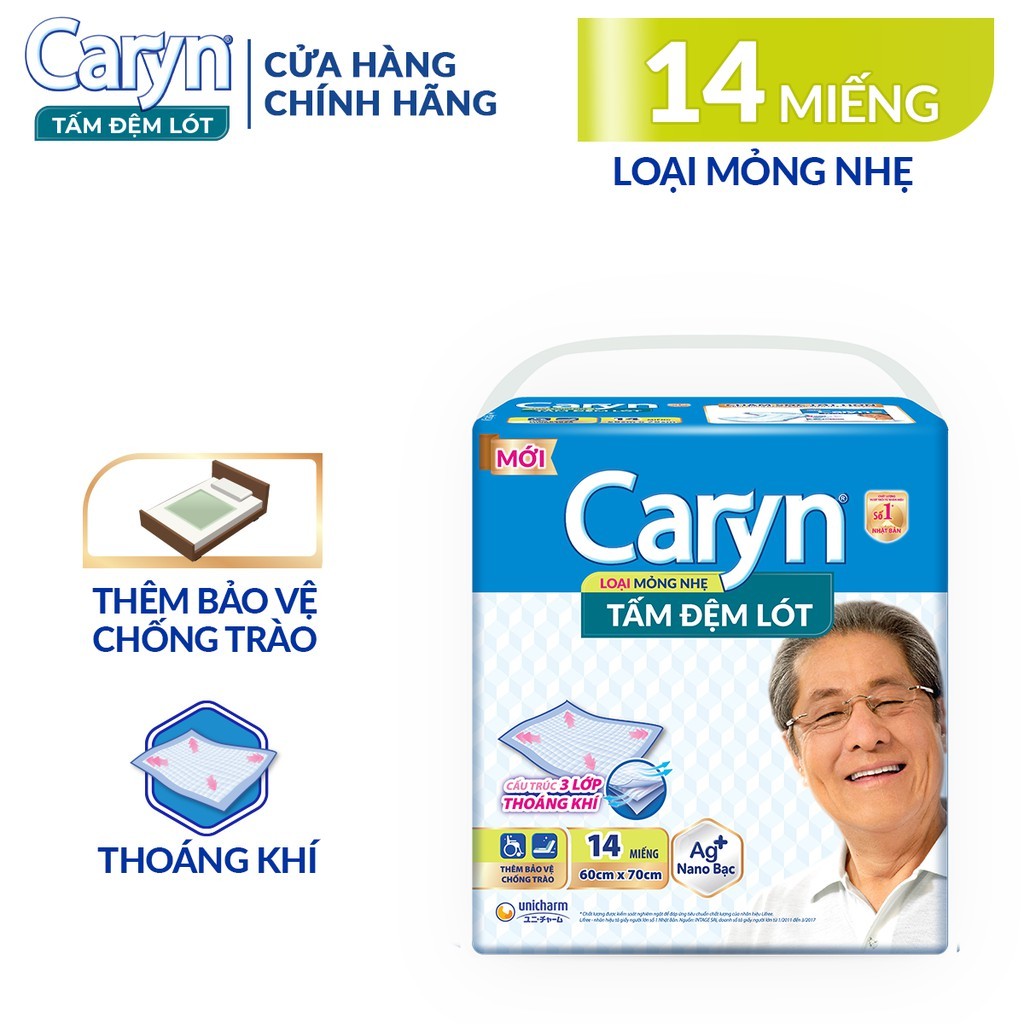 Tấm đệm lót Caryn siêu thấm giúp chống trào với công nghệ kháng khuẩn ngăn ngừa vi khuẩn và kiểm soát mùi hiệu quả