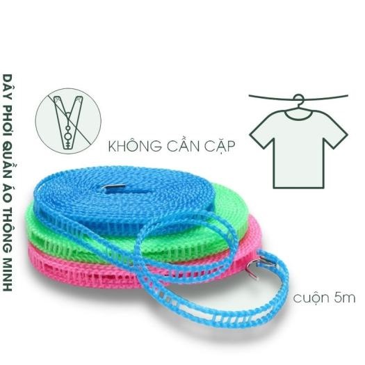 Cuộn Dây Phơi Quần Áo Thông Minh Dài 5M - Lưới Bện Siêu Chắc - Dây Phơi Đồ Thông Minh